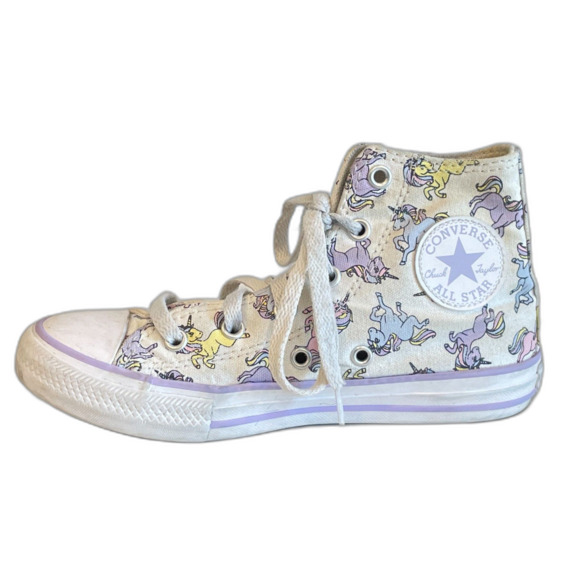 Girl's White Chuck Taylor Converse High Tops with Pastel Colored Unicorns Size 1 - Picture 7 of 14
